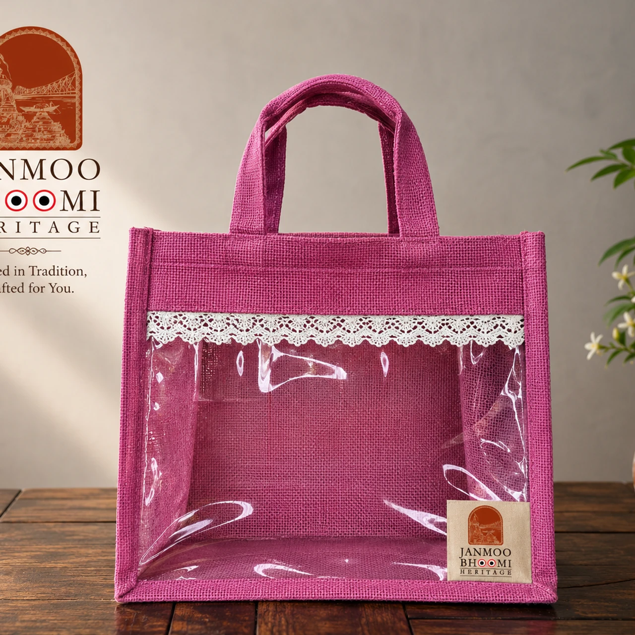 Magenta Lace Window Tote