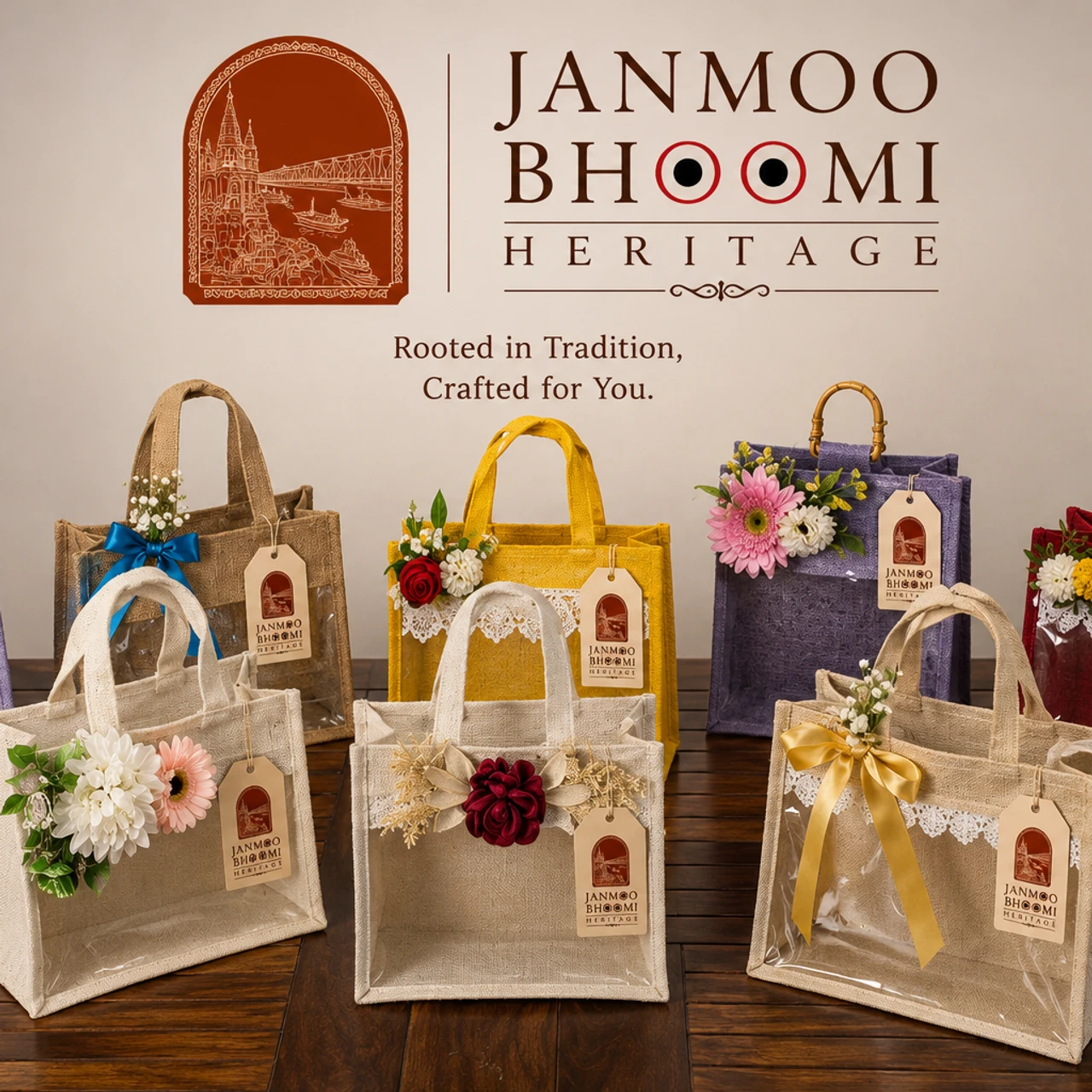 Assorted Bloom Jute Tote Gift Set