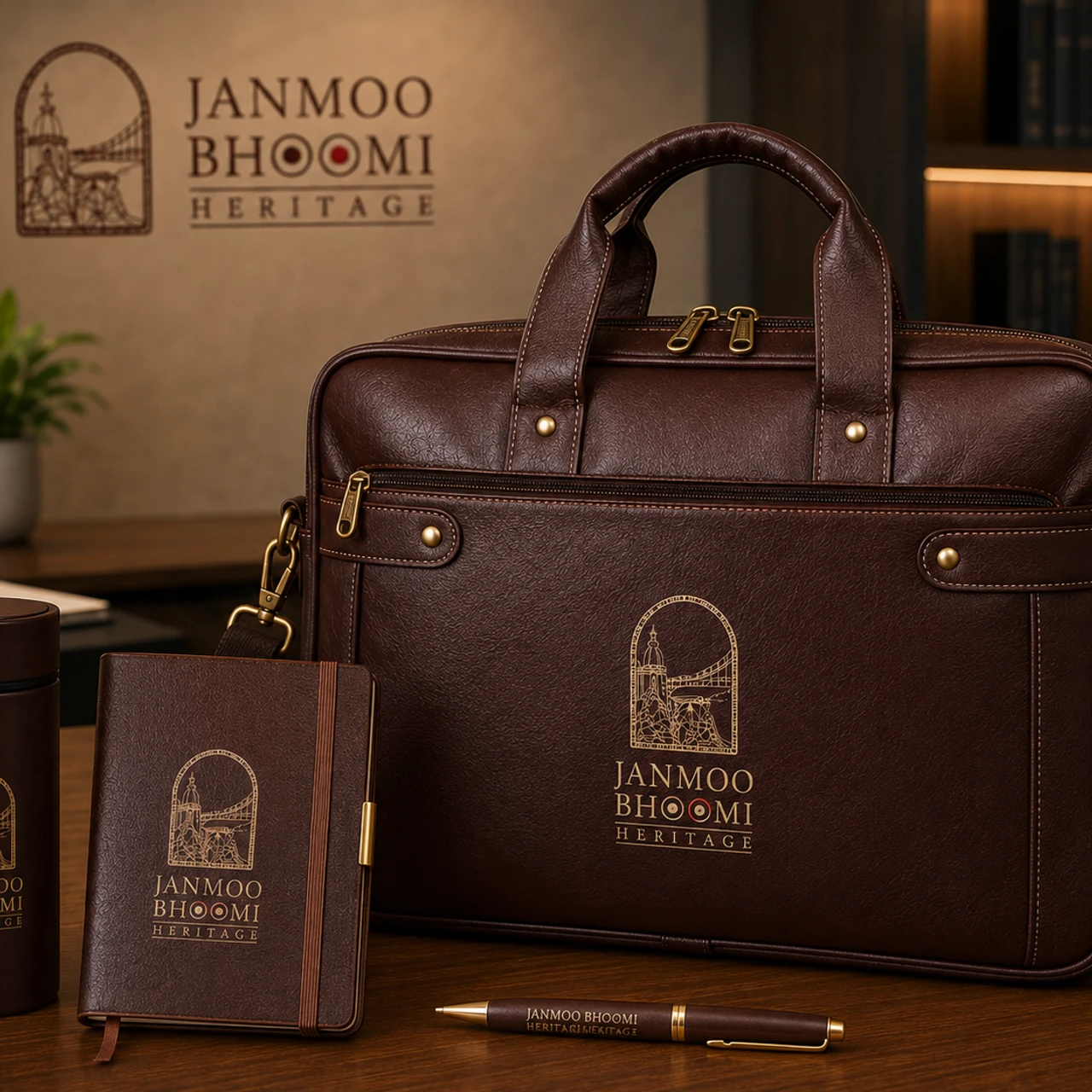 Heritage Onyx Leather Briefcase Set