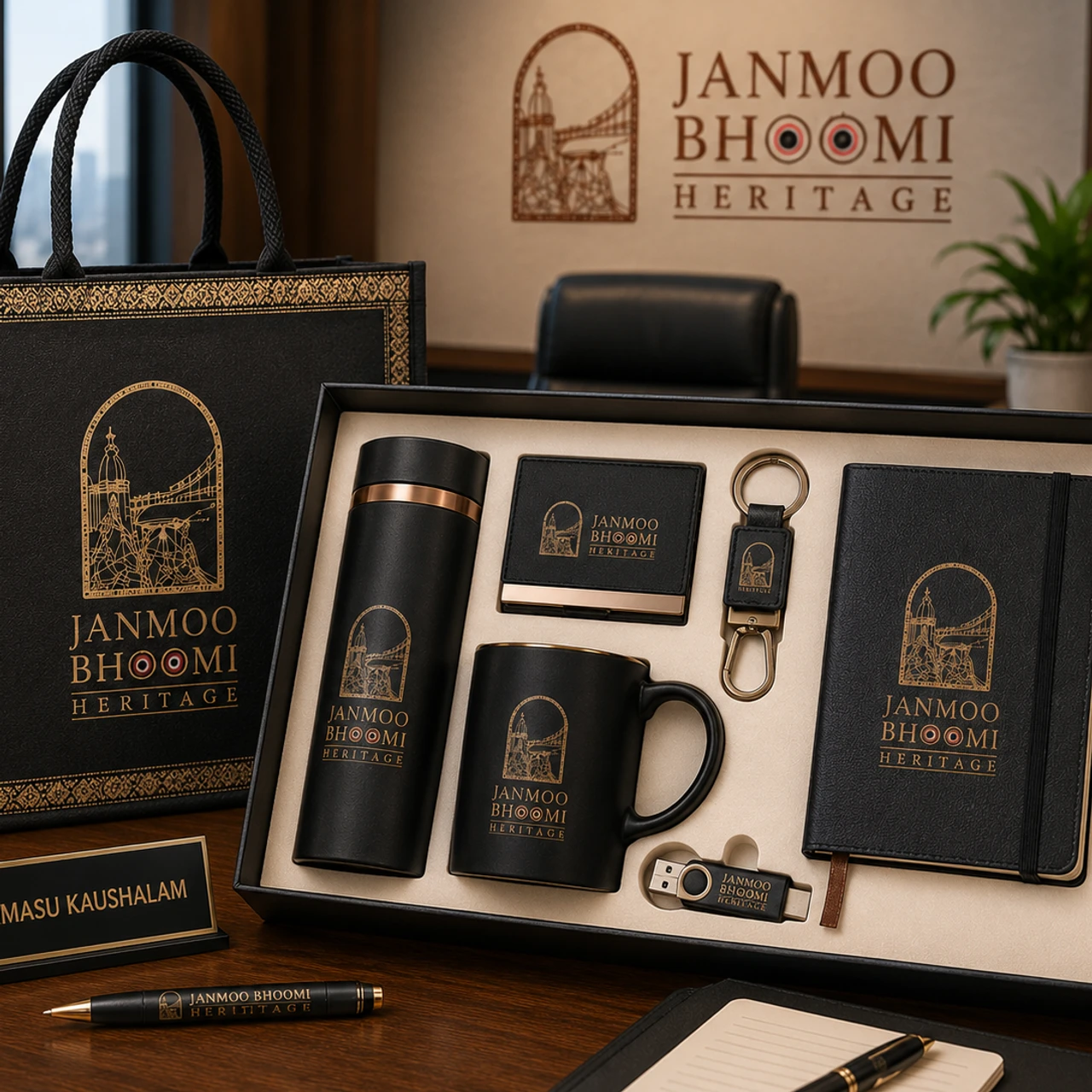 Bamboo Nameplate Desk Hamper