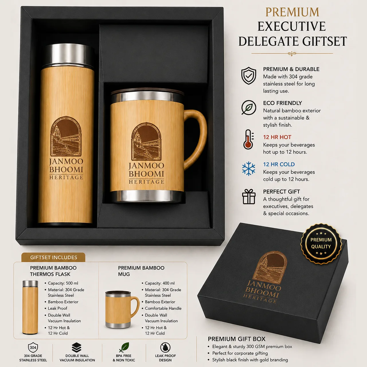 Bamboo Flask & Mug Executive Gift Set