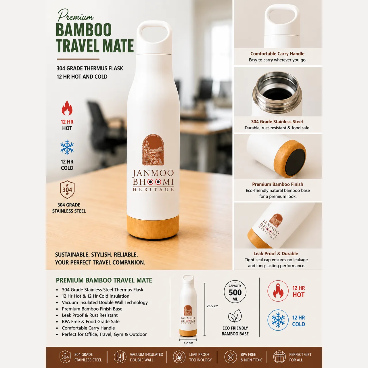 White Bamboo-Base Travel Bottle