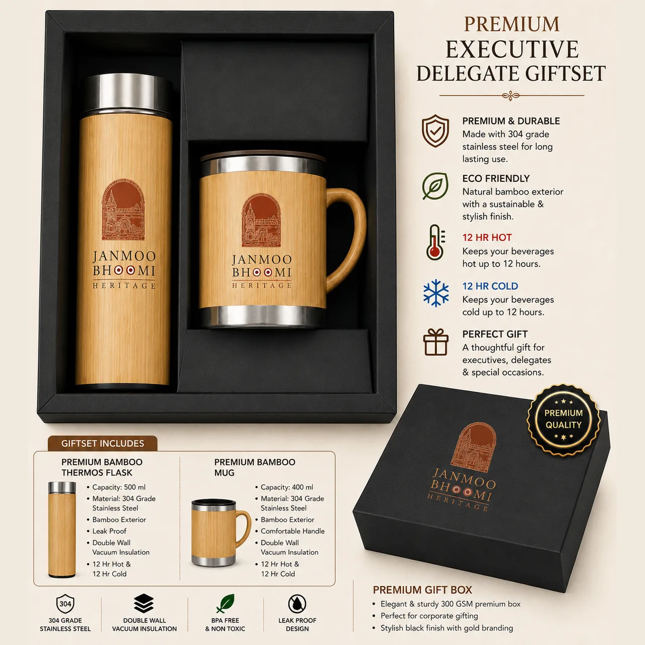 Heritage Bamboo Flask & Mug Duo Set