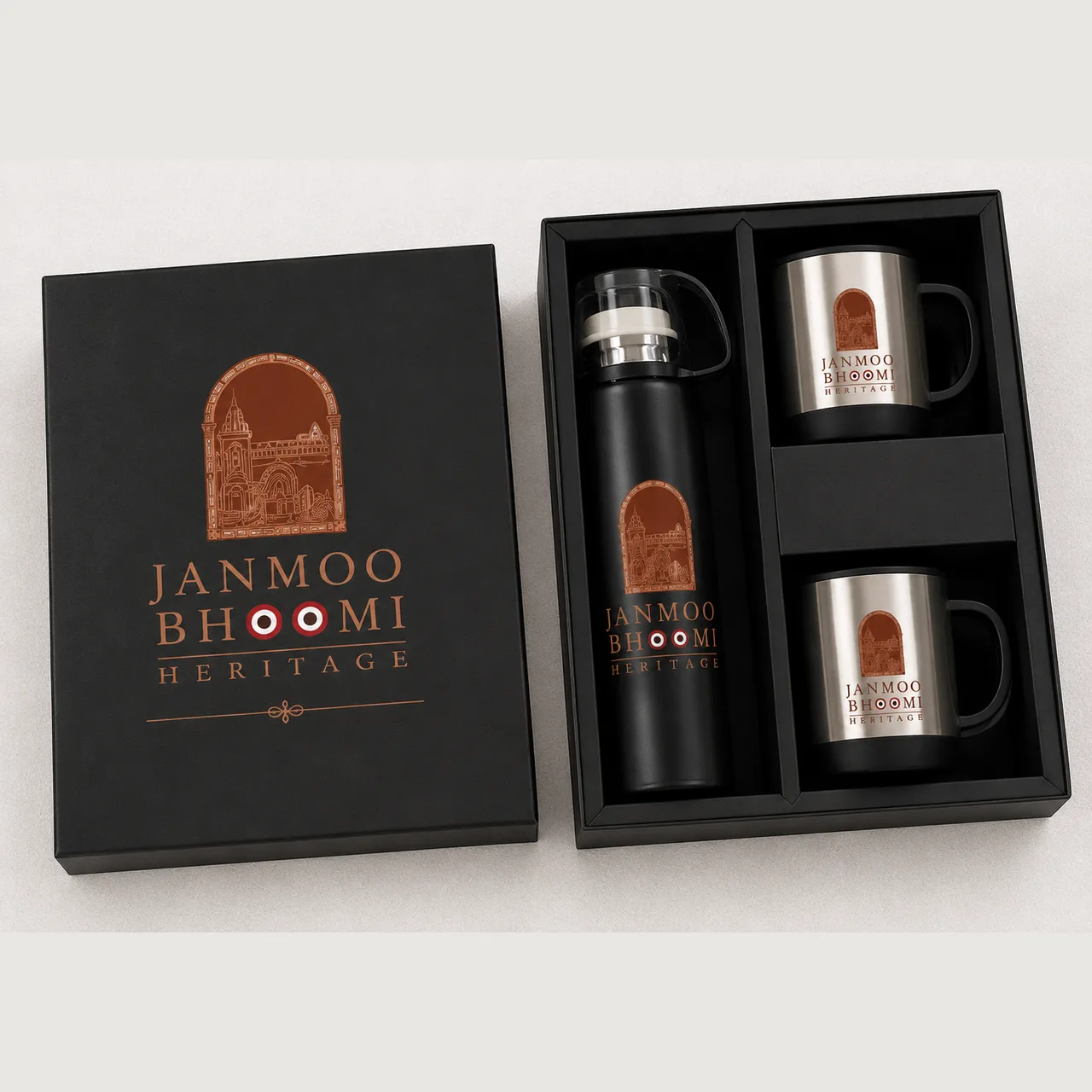 Onyx Steel Flask & Twin Mug Set