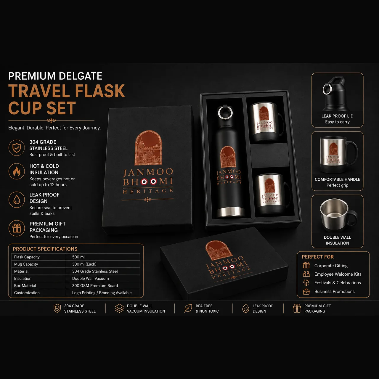 Diwali Special Steel Flask & Mug Set