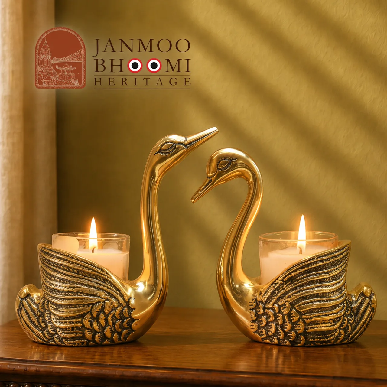 Golden Swan Pair Candle Holders