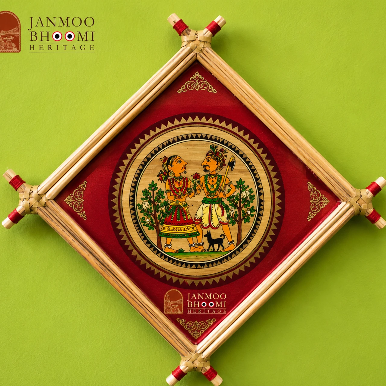 Adivasi Prem Bandhan Tribal Couple Diamond Bamboo Frame Artwork