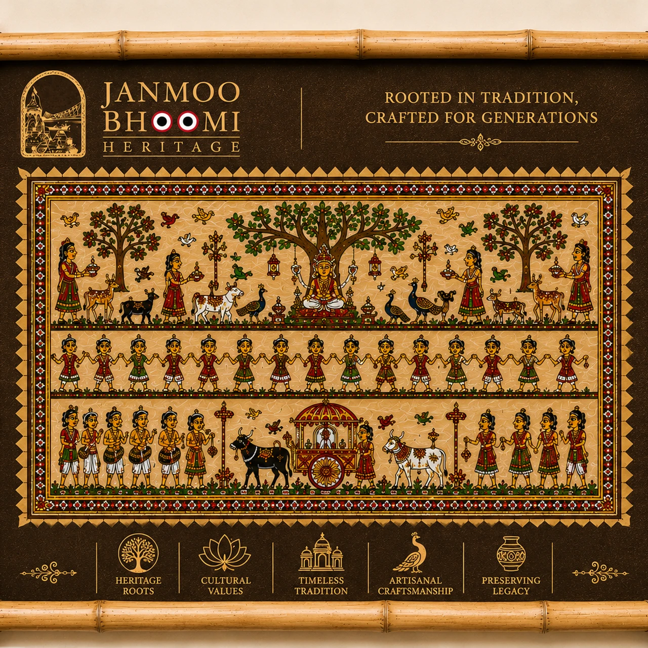 Janbhoomi Heritage Kalpavriksha & Royal Chariot Brown Panoramic Scroll
