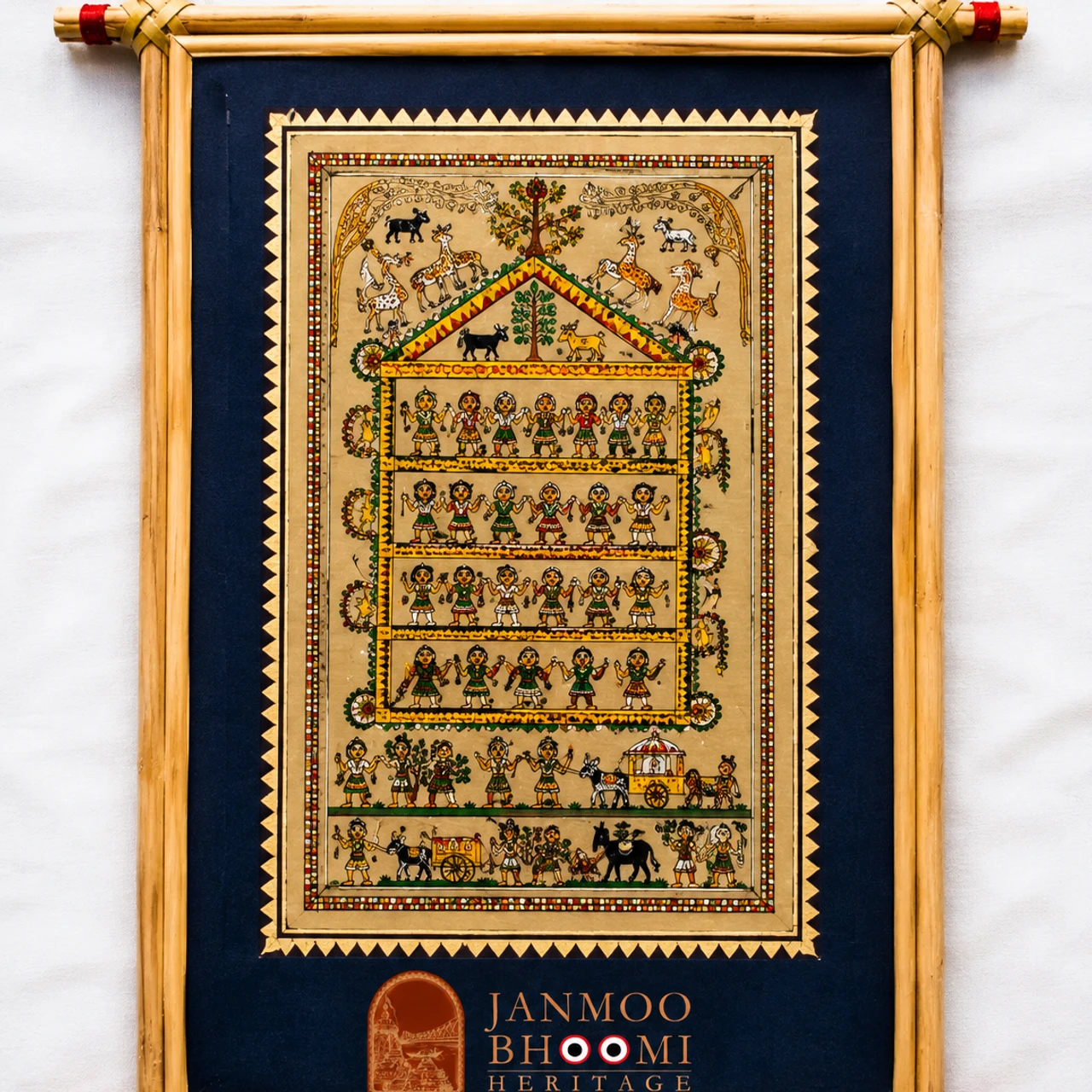 Saora Tribal Utsav Multi-Tier Dance & Chariot Navy Palm Painting