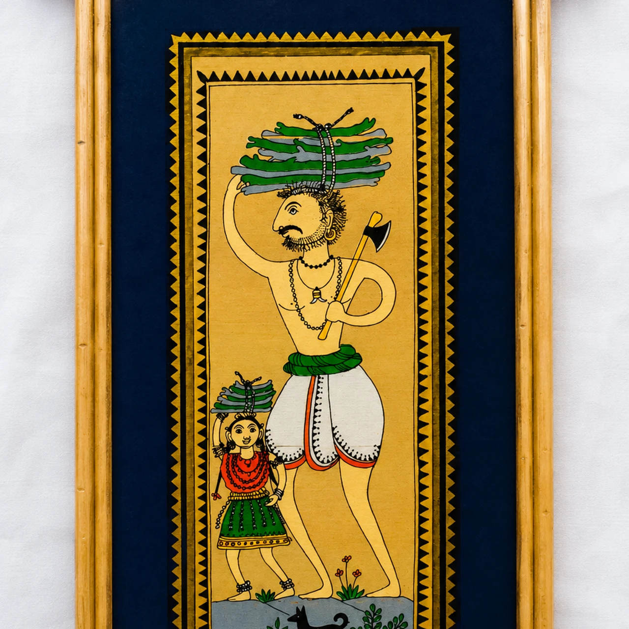 Utkala Forest Woodcutter Father & Daughter Tribal Palm Painting