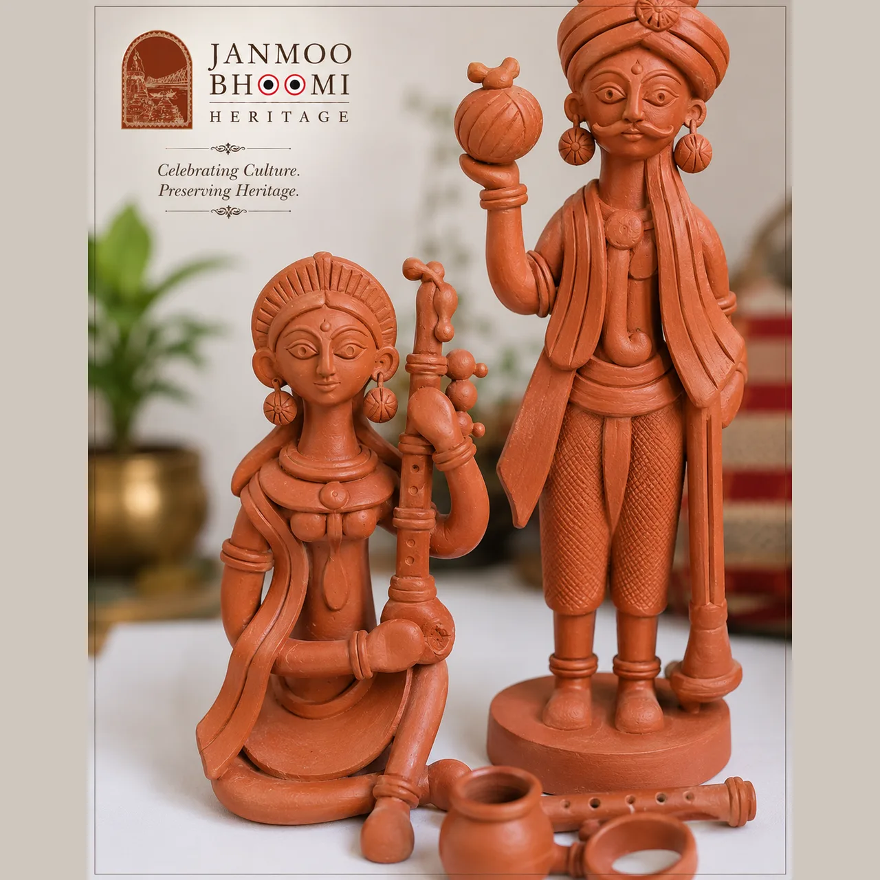 Bankura Folk Couple Terracotta Figurine Duo