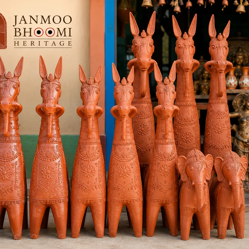 Bankura Heritage Terracotta Horse & Elephant Ritual Sculpture Ensemble