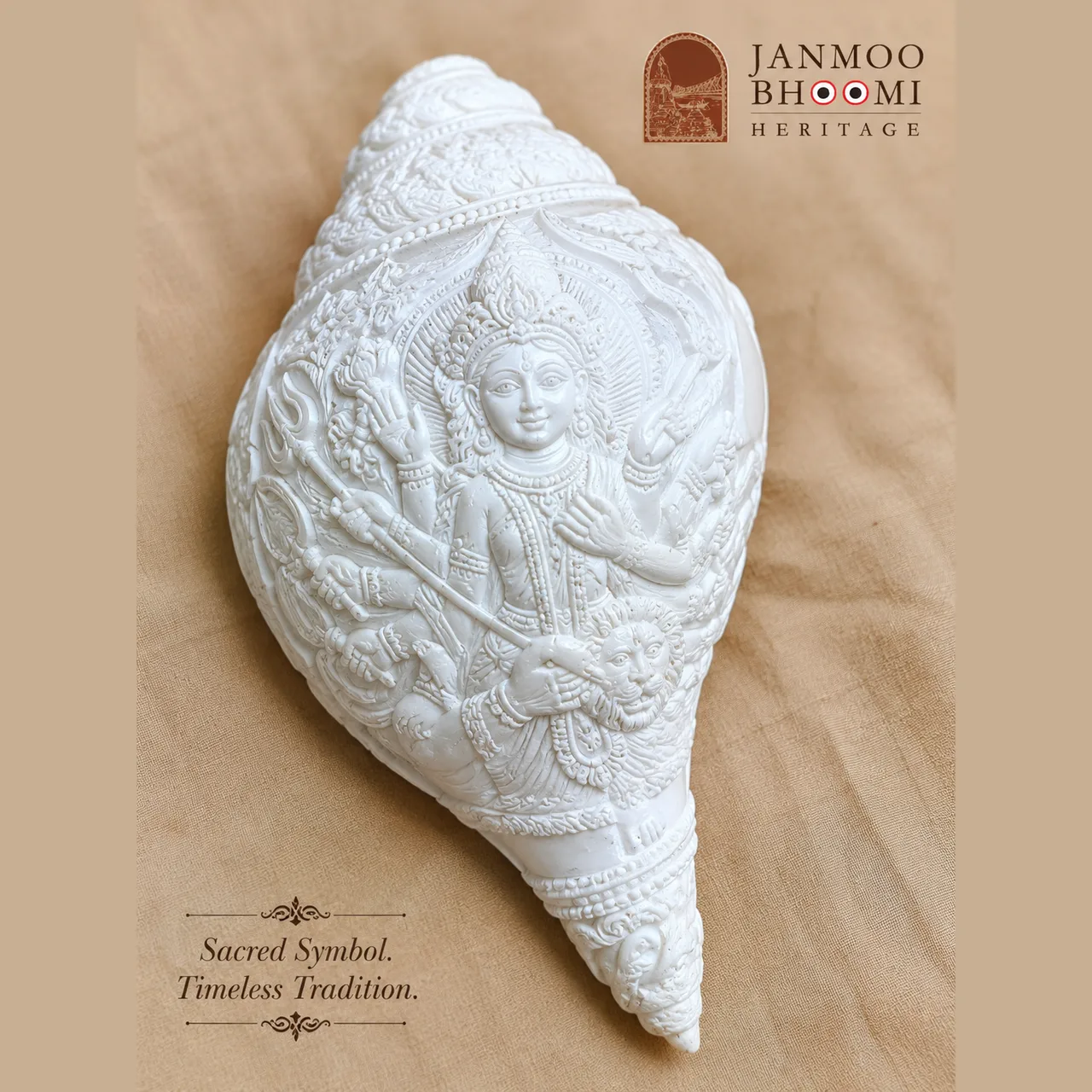 Devi Durga Hand-Carved Conch Sculpture