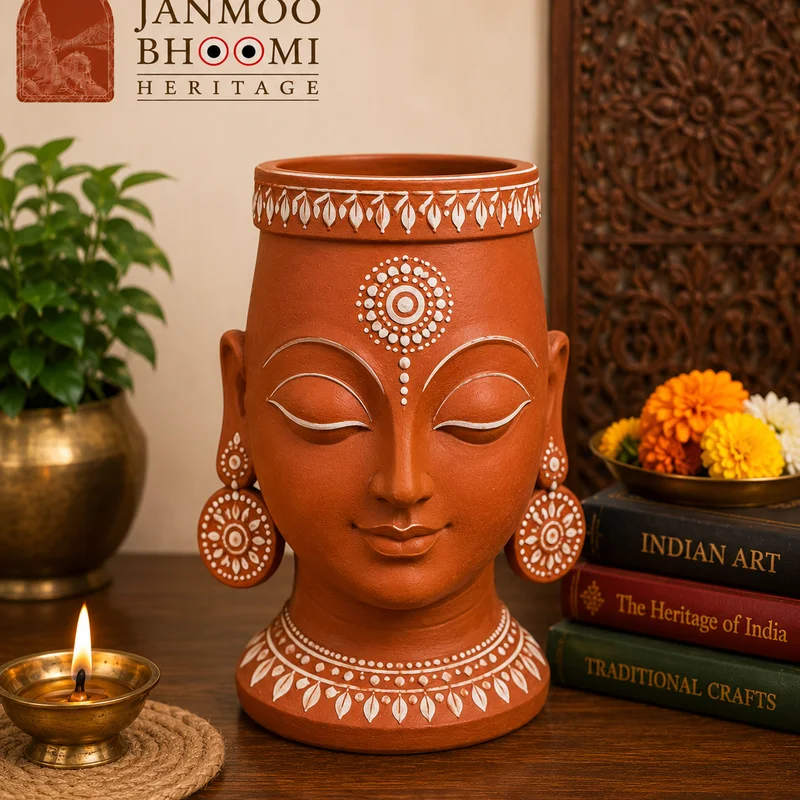 Devi Serenity Hand-Painted Terracotta Head Bust Planter Vase