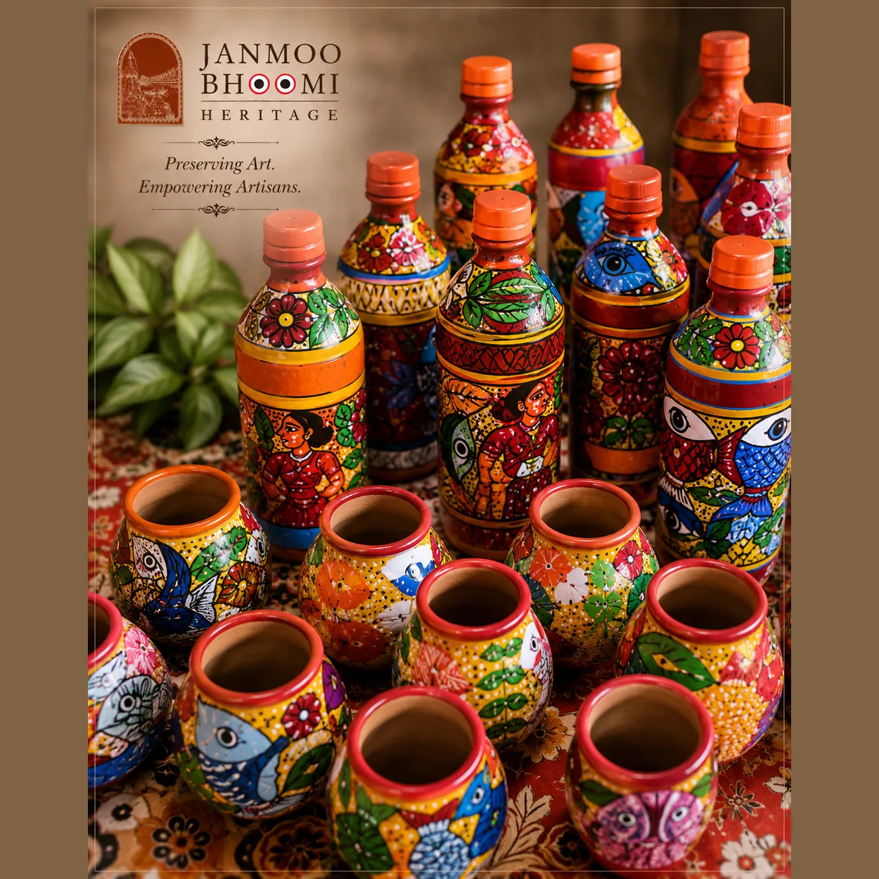 Hand-Painted Folk Art Terracotta Bottle & Pot Collection