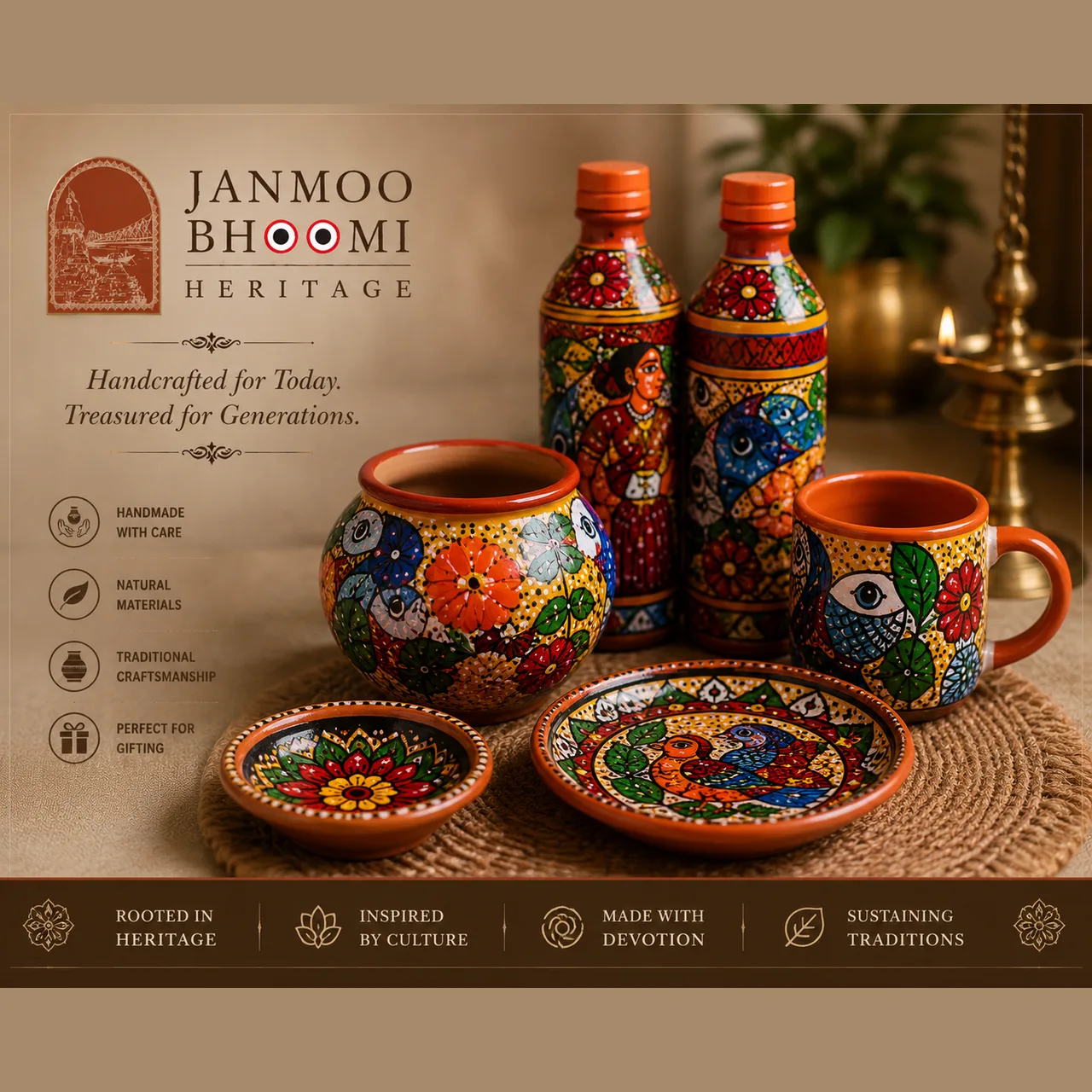 Hand-Painted Terracotta Tableware Gift Set
