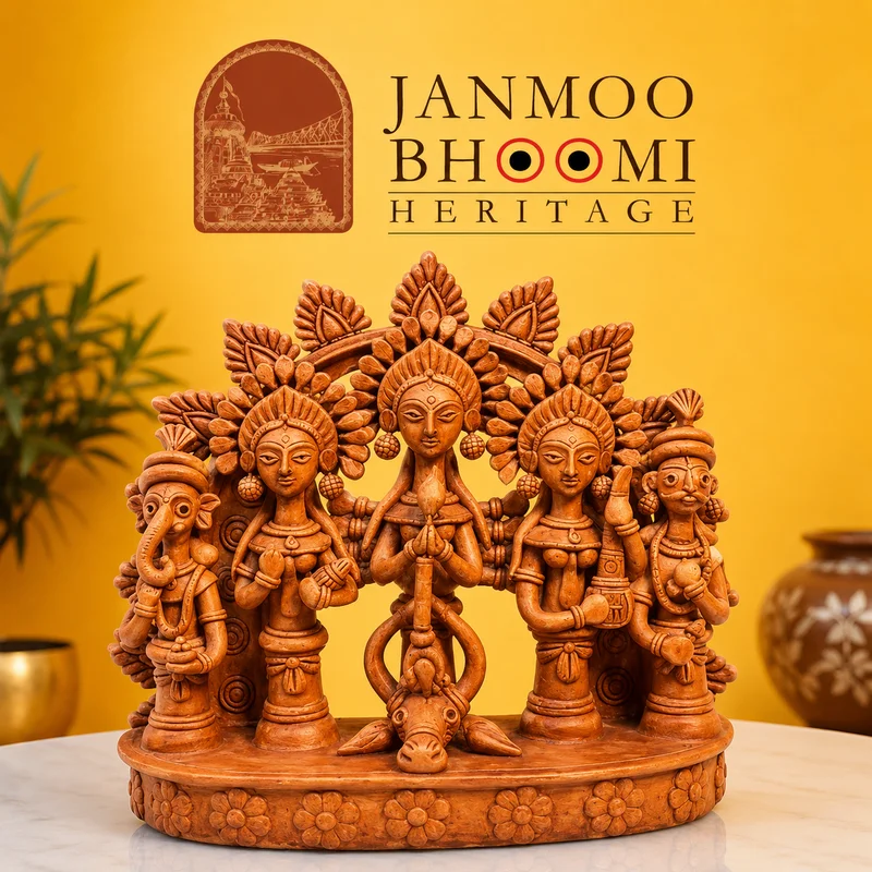 Mahishasuramardini Durga & Pancha Devata Terracotta Sculpture
