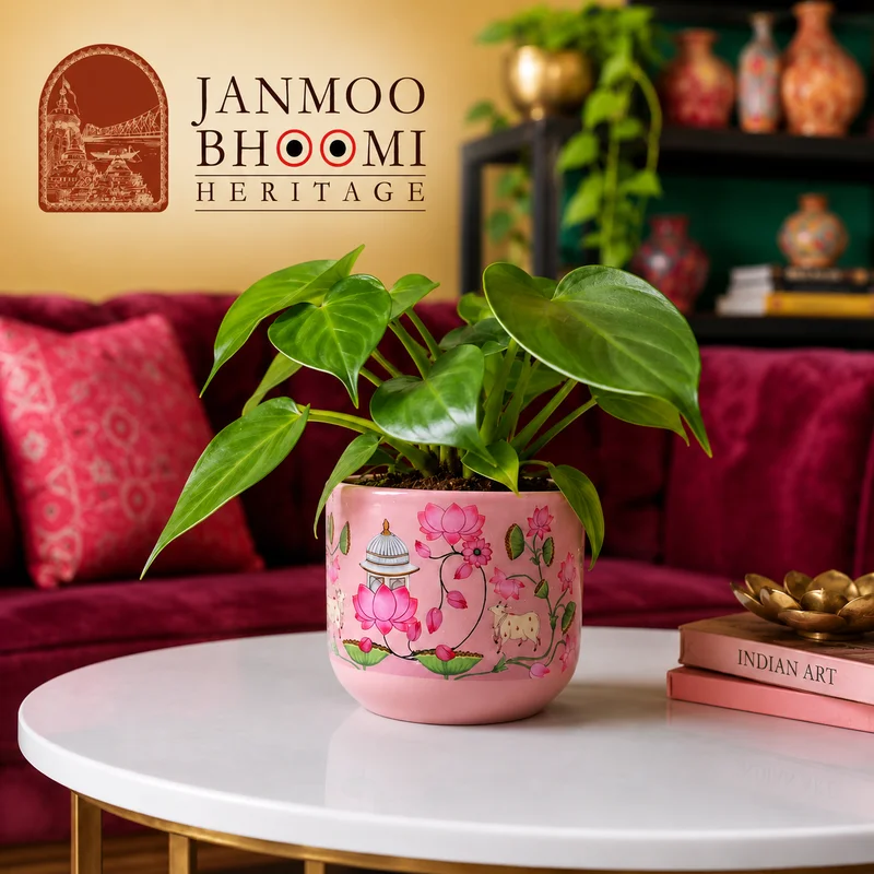 Pichwai Vrindavan Lotus & Sacred Cow Pink Planter Pot
