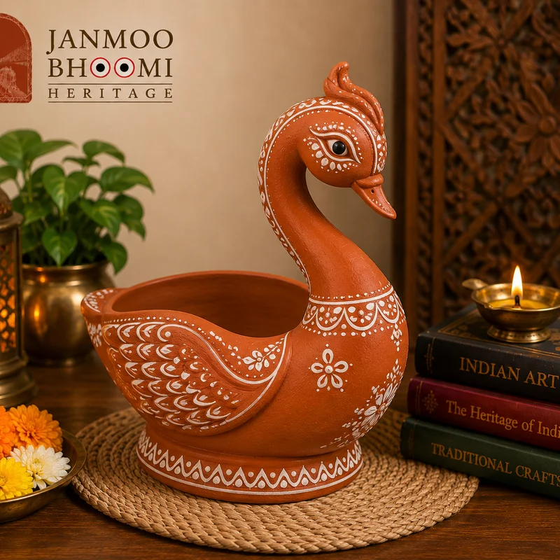 Rajhans Swan Hand-Painted Terracotta Decorative Urli Planter