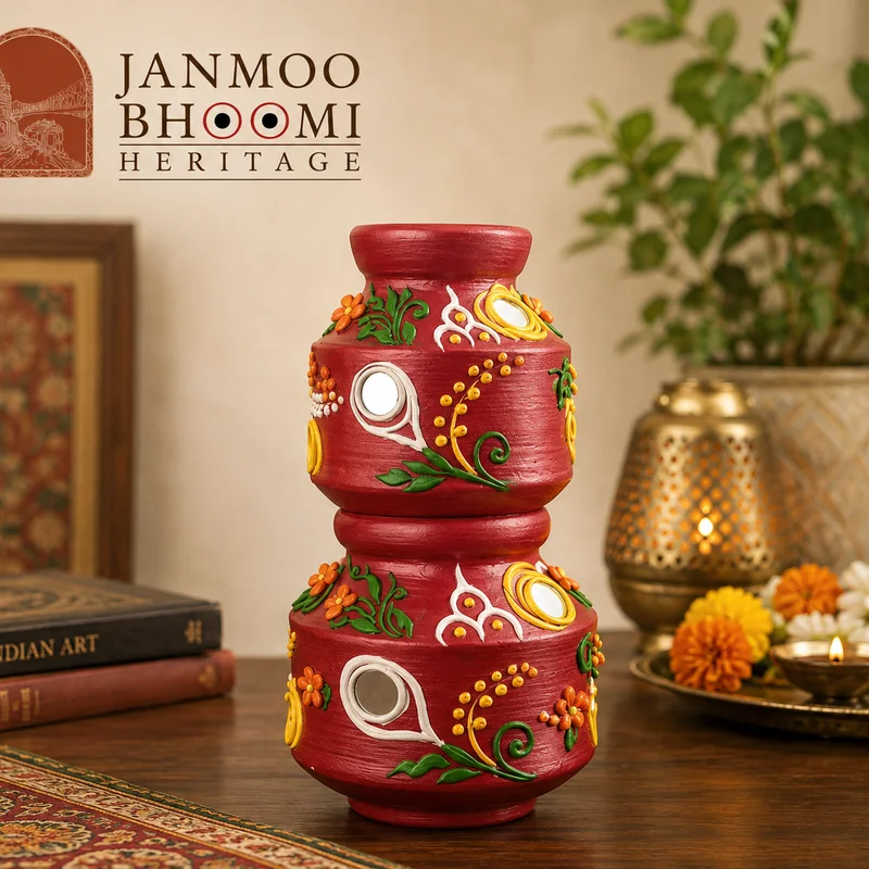Rangoli Mirror-Work Festive Terracotta Stacked Matka Set