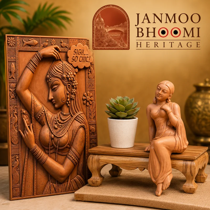 Shringara Nayika 3D Terracotta Relief Plaque & Bench Figurine Duo