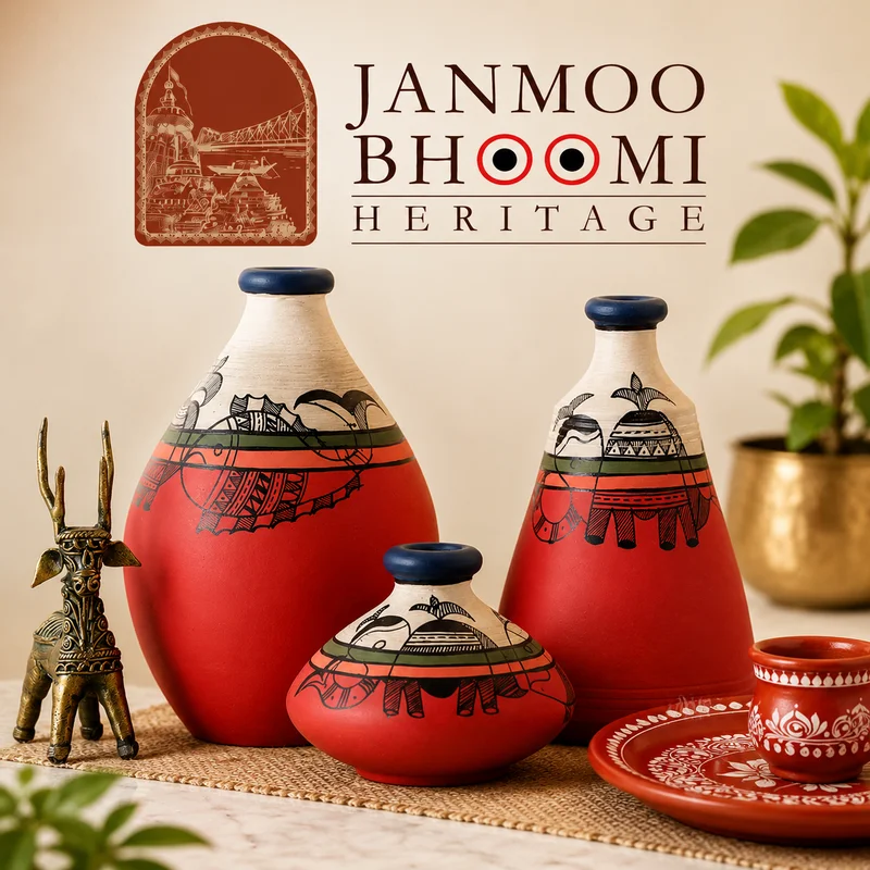 Utkala Gaja-Matsya Terracotta Trio Vase Set